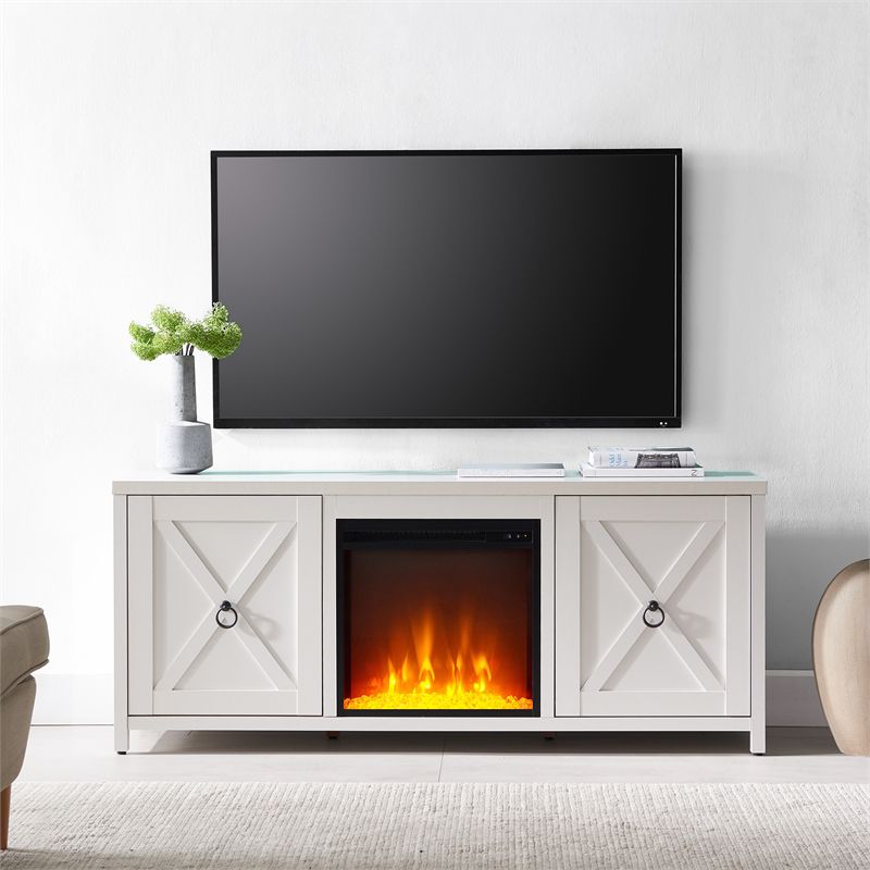 White TV Stand with Crystal Fireplace Insert - Henn&Hart, 4 of 10