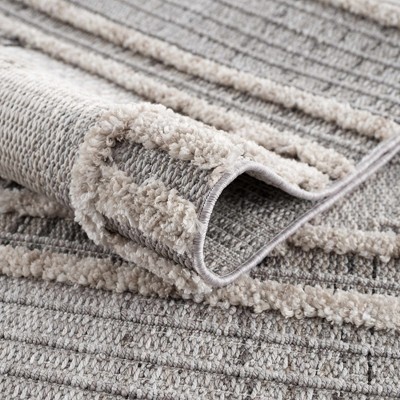 Amaga Gray and Cream High-Low Polyester Runner Rug