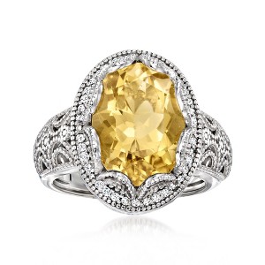 Ross-Simons 5.25 Carat Lemon Quartz and .17 ct. t.w. Diamond Scalloped Ring in Sterling Silver - 1 of 4