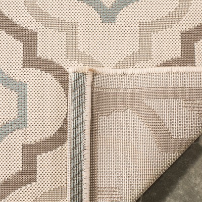 Beige and Aqua Geometric Pattern Outdoor Runner Rug
