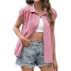 Womens Button Down Shirts Short Cap Sleeve V Neck Blouses Casual Plaid Tops - 3 of 4
