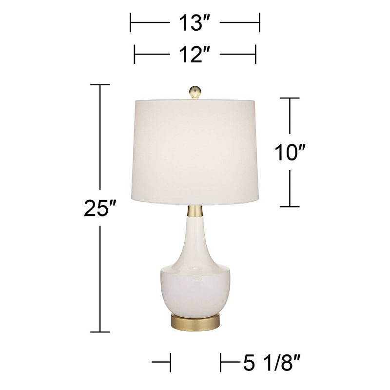 360 Lighting Nesbit 25" High Mid Century Modern Table Lamps Set of 2 USB Port White Gold Ceramic Metal Living Room Charging Bedroom Bedside Nightstand, 4 of 10