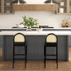 CAVINAS 30.5" Bar Stool Set of 2, Dining Bar Stools with Black Boucle Upholstery, Cane Webbing Back - 2 of 4