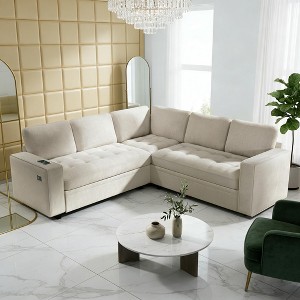 Dyonery 5-Seat Modular Sectional Sofa Bed, L-Shaped Sleeper Couch with Recliner, Storage, USB Ports & Chenille Fabric, for Small Spaces - 1 of 4