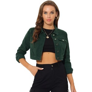 Allegra K Women's Classic Long Sleeve Button Down Trucker Jean Denim Jacket - 1 of 4