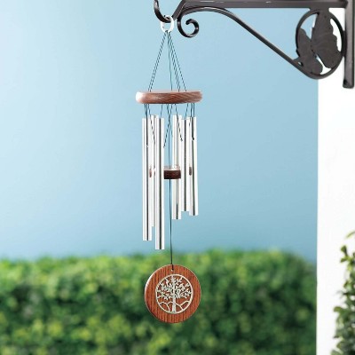 Teak and Silver Tree of Life Wind Chime, 17"