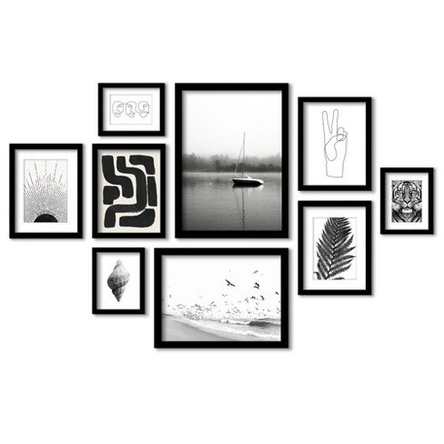 MDF Black and White Set of 10 Picture Frames for Wall Hanging, For