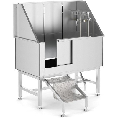 Dog Bathing Station, Stainless Steel Dog Washing Station for Large Dogs, with Soap Box, Removable Ramp, Faucet, Washing Sink for Home, 50"
