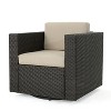 Okak 360° Swivel Patio Accent Chairs,PE Rattan Outdoor Armchairs with Iron Base&Upholstered Back,Patio Furniture Seating,Single,Brown/Beige - 3 of 4