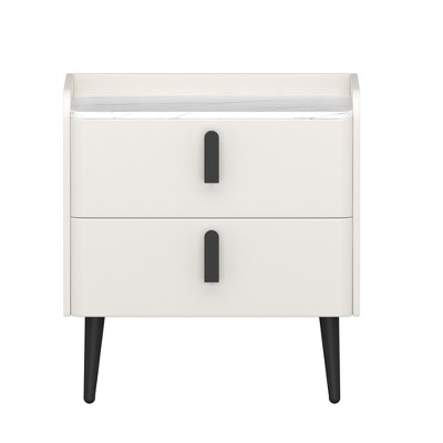 Lirago White Nightstand with 2 Drawers Marble-Pattern End Table 20.16"H x 19.54"D x 19.88"W