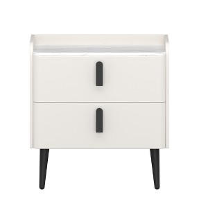 Lirago White Nightstand with 2 Drawers Marble-Pattern End Table 20.16"H x 19.54"D x 19.88"W - 1 of 4
