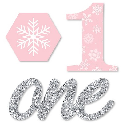 Big Dot of Happiness Pink Onederland - Shaped Holiday Snowflake Winter Wonderland Birthday Party Cut-Outs - 24 Count