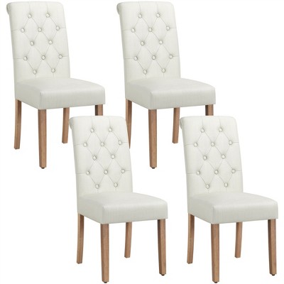 Yaheetech Set of 4 Tufted Upholstered Faux Leather Dining Chairs with Solid Wood Legs