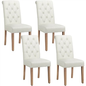 Yaheetech Set of 4 Tufted Upholstered Faux Leather Dining Chairs with Solid Wood Legs - 1 of 4