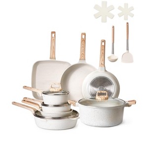VEVOR 19 Piece Pots and Pans Set Nonstick, Granite Cookware Set, Induction Cookwares, Kitchen RV Cooking Sets with Frying, Sauce, Saute, White - 1 of 4