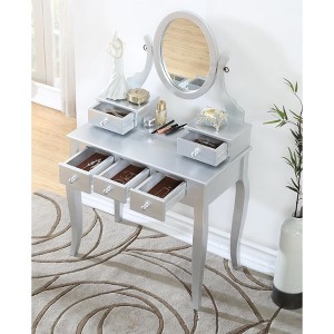 Airsurfer Makeup Vanity Table and Stool Set, Adjustable Oval Mirror with 5 Drawers, Dressing Table Set for Bedroom - 1 of 4