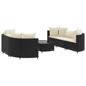 vidaXL Patio Sofa Set with Cushions Lounge Setting Outdoor Furniture Poly Rattan - Black and Cream 6 Piece - 1 of 4