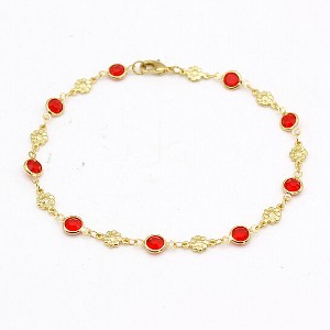 RMZ GOLD NYC 18K GOLD FILLED HIGH POLISH FINSH RED CRYSTAL FLOWER ANKLE BRACELET - 1 of 4