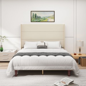 NicBex Queen/King Upholstered Bed Frame with 54" High Wingback Headboard,Platform Bed Frame with Wood Slat Support,No Box Spring Needed,Easy Assembly - 1 of 4