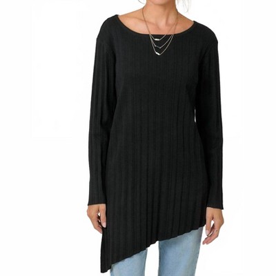 Women's Pleated Diagonal Cut Tunic Sweater - mystree S