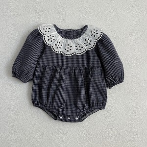 MyKids-USA Lace Collar Grid Pattern Long Sleeve Bodysuit OR Dress For Toddler - 1 of 4