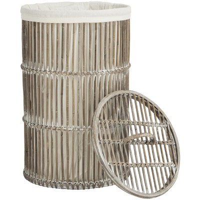 White Wash Rattan Cylinder Laundry Hampers with Removable Lids