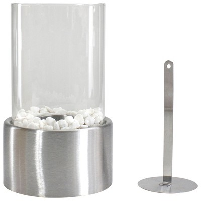 10.5" Silver Bio Ethanol Tabletop Fireplace with Glass Panels