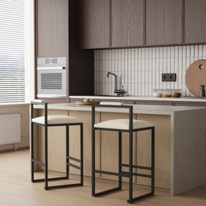 SEVOBAL Counter and Bar Stools Faux Leather Upholstered Modern Metal Frame Bar Chairs for Kitchen Island and Office, Beige, 16.53"*15.35"*31.69" - 1 of 4