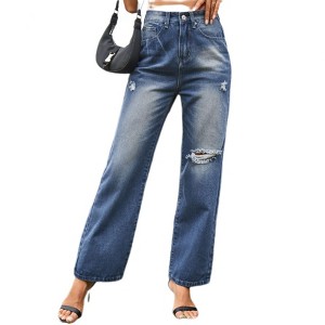 BLUEMING Womens Ripped Jeans High Waisted Distressed Baggy Straight Wide Leg Pants Trendy Loose Fit Jeans - 1 of 4