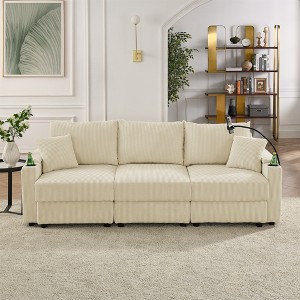 GDFStudio Rod Modern 3 Seater Corduroy  102" Sofa with Cup Holders,Mobile Phone Holder and Armrest Storage - 1 of 4