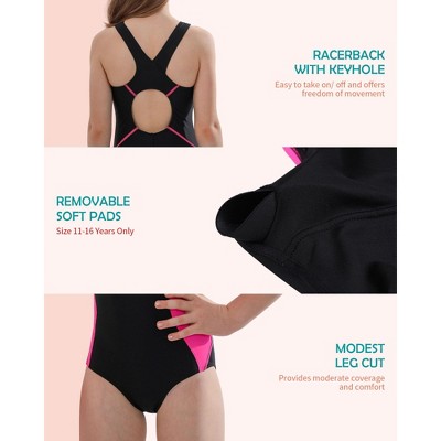 Charmo Girls One Piece Swimsuits Athletic Racerback Bathing Suit Black Size 13-14 Years — фото 3
