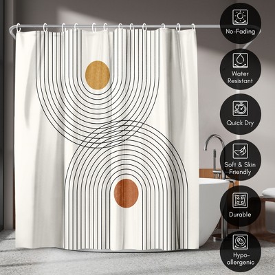 71x74 Beige and Black Geometric Polyester Shower Curtain