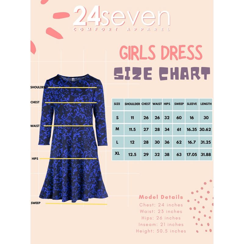24seven Comfort Apparel Girls Black and Blue Long Sleeve Loose Fit Knee Length Tunic Pocket Dress, 4 of 5