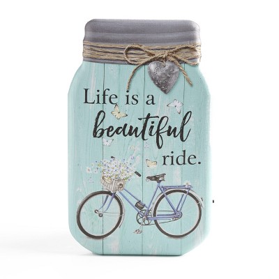 Lakeside Lighted Life Is A Beautiful Ride Mason Jar Wall Art with Bicycle Accent
