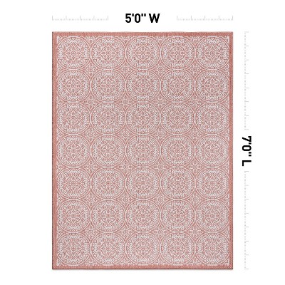 Terra Floral Circle Design 5' x 7' Easy-Care Outdoor Rug