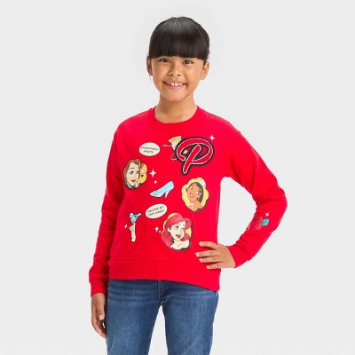 Photo 1 of (XL) Girls' Disney 100 Matching Family Princess Retro Reimagined Patch Fleece Pullover Sweatshirt - Red