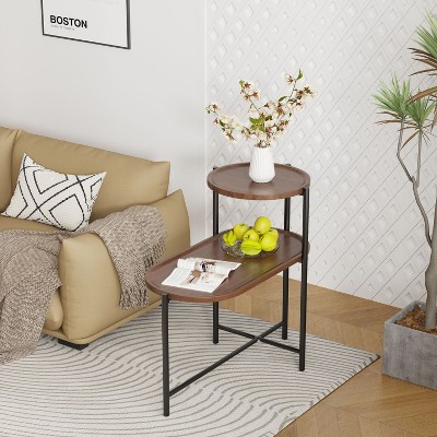 Small Coffee Tables 2-tier Modern Sofa Side Table with Wood Storage Shelf Living Room End Tables Nightstands-Cuddlewood