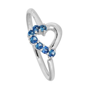 Jewelry Avalanche 20G 14K Gold Half-Heart Nose Hoop with Blue Sapphire Gemstones 8mm - 1 of 4