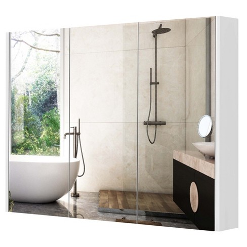 Costway Bathroom Cabinet Single Door Shelves Wall Mount Cabinet W/ Mirror  Organizer : Target