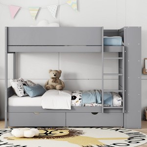 Whisen Twin over Twin Bunk Bed with 2 Storage Drawers and Multi-Compartment Cabinet - 1 of 4