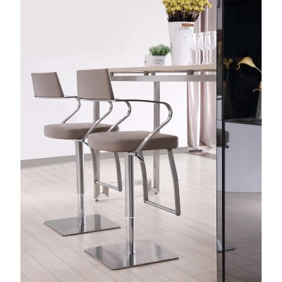 Taupe Adjustable Swivel Barstool with Stainless Steel Base