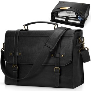Mens Messenger Bag 17 Inch Waterproof Vintage Leather Laptop Briefcase Large Laptop Bag - 1 of 4