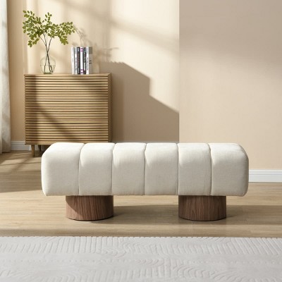 Upholstered Dining Bench With Wood Legs And Chenille Top, Versatile Entryway Or Bedroom Ottoman, No Assembly Needed-The Pop Home