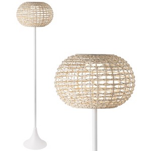 JONATHAN Y Jaemin Modern Coastal Faux Rattan Integrated Indoor/Outdoor LED Solar Powered Floor Lamp - 1 of 4