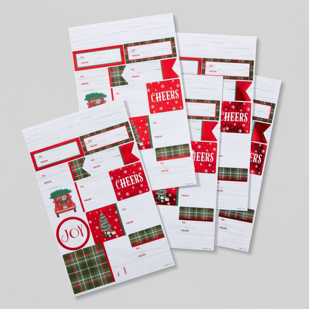 50ct Peel & Stick Gift Tag Green Plaid - Wondershop