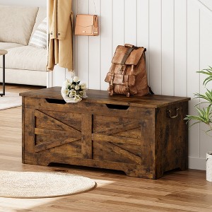 Toy Storage Chest with Safety Hinge - 350lb Capacity Wooden Trunk Bench for Playroom & Entryway - 1 of 4