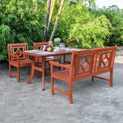 Malibu 4pc Wood Outdoor Patio Dining Set - Tan - Vifah