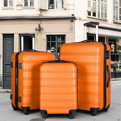 FURNIinspire Bag And Luggage Sets 3 Piece Luggage Set Spinner Suitcase with TSA Lock, Travel Options for Family Travel, Orange, 20" 24' 28"
