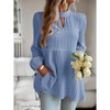 Womens Tops Elegant Lantern Sleeve Notch High Neck Flowy Blouse Shirts - 3 of 4