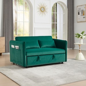 CAVINAS 55 Inch 3 in 1 Velvet Sofa Bed with 2 Pillows,Upholstered Convertible Loveseat Sofa with Side Pockets for Living Room,Bedroom - 1 of 4